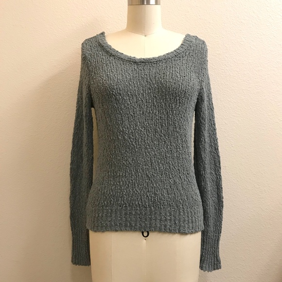 Ruby Moon Knit Deep Open Back Textured Sweater In Slate Teal In Size X-Small - Picture 1 of 12
